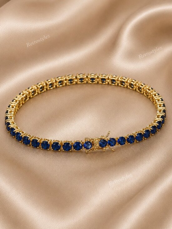 Jewelry - Blue Sapphire Tennis Bracelet, 14k Gold Sterling Silver, 7" / 8" , New